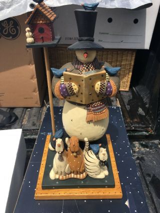 1999 Williraye Studio Christmas Snowman Reading Book With Cats Figurine Ww2280