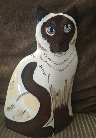 Cats By Nina Blue Eyed Siamese Cat Retired Vase Signed Retired Art Decor Design
