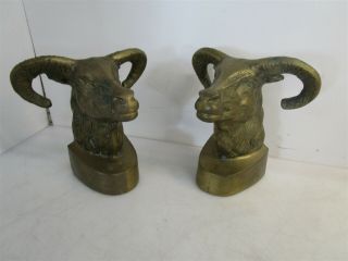 Set Of 2 Art Brass Ram Bookends Western Décor Hunting Country Wildlife Outdoors