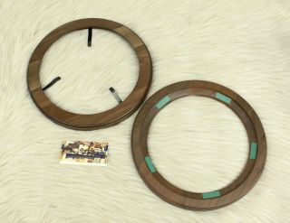 Set Of 2 Collector Plate Display Frames For 10 1/2 " Plates Walnut Wood Round