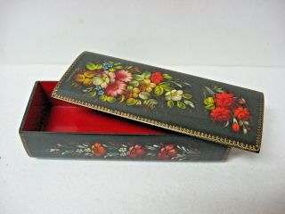 Vintage Hand Painted Wooden Lacquer Box From Russia Signed