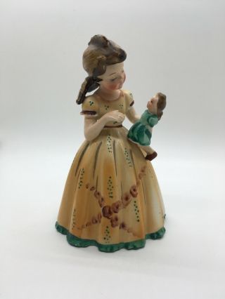 Vintage Made In Occupied Japan Porcelain 6” Girl With Doll Figurine