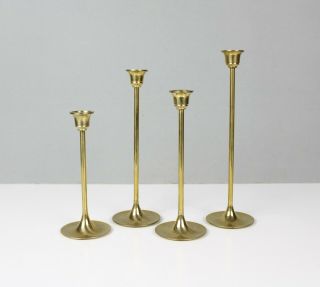 Set Of 4 Graduated Brass Candlesticks Candle Holders Mid Century
