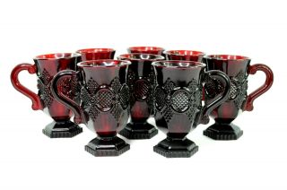 Set Of 8 Avon Cape Cod 1876 Ruby Red Glass Pedestal Footed Mugs 5 Inch