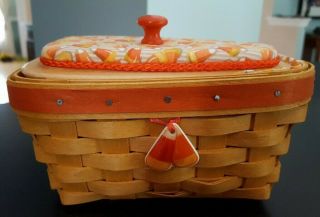 1999 Longaberger Candy Corn Shaped Basket With Liner,  Protector,  Lid And Tie On