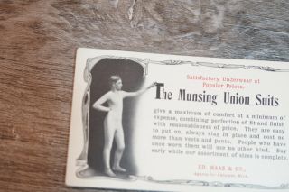 Two Antique Munsing Union Suits Calumet Michigan Ad Cards Blue - Back 3