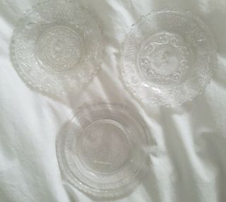 3 Antique Sandwich Glass Cup Plates 2 Henry Clay & Bunker Hill Monument