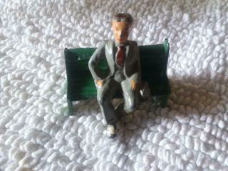 Vintage Usa Man Sitting On Bench - Antique Lead Toy