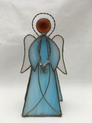 Vintage 7.  75 " Blue Leaded /stained Glass Angel Standing 3 Dimensional Figure