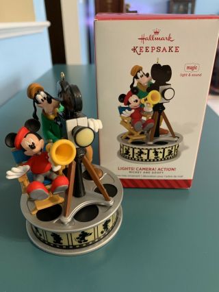 Hallmark 2014 Keepsake Disney Lights Camera Action Ornament - Mickey And Goofy