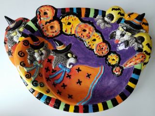 Fitz And Floyd Halloween Kitty Witches Boo Bowl LARGE Cats Box 5