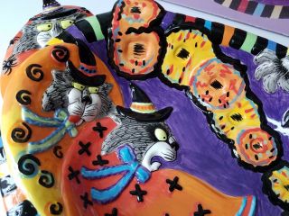 Fitz And Floyd Halloween Kitty Witches Boo Bowl LARGE Cats Box 7