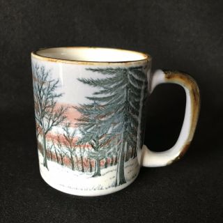 Mug / Cup Otagiri Winter Forest Sunset Mug Hand Painted 1970s Japan Vintage