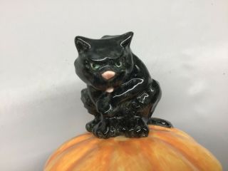 Fitz & Floyd Halloween Candy Dish Cat on a Jack O Lantern 1988 2