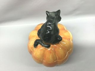 Fitz & Floyd Halloween Candy Dish Cat on a Jack O Lantern 1988 7