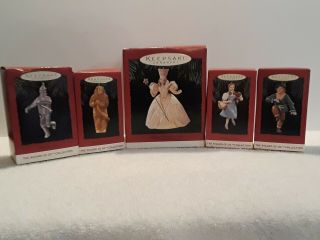 Five Wizard Of Oz Hallmark Ornaments Glinda,  Dorothy,  Tin Man,  Lion,  Scarecrow