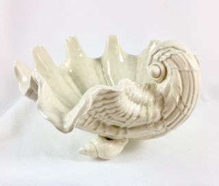 Vintage Ff Fitz And Floyd Art Pottery Ceramic Coquille Shell Footed Bowl Dish