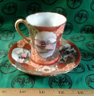 Small Antique Hand Painted Tea Cup And Saucer; Japan