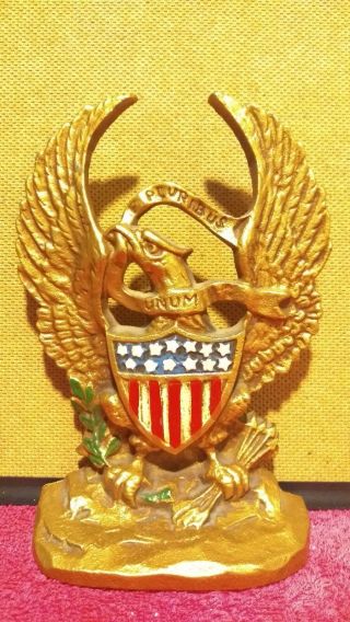 Vintage Cast Iron American Eagle With Flag Book End Marked 665