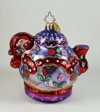 Christopher Radko Christmas Ornament Teapot Brewing Up Fun Red Hat Society 4 "