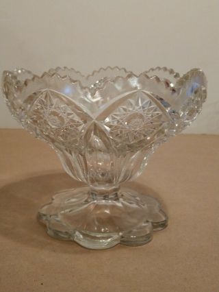 Vintage Footed Cut Glass Candy Dish With Saw Tooth Edge,  5 1/4 " Tall.
