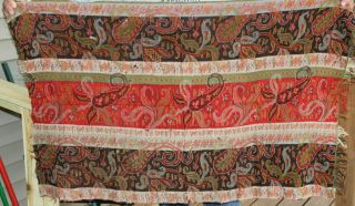 (d) Antique Victorian 19thc Roman Stripe Paisley Shawl 29x44 Remnant Sewing Craft