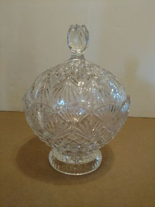 Clear Cut Crystal Glass Vintage Candy Nut Dish Bowl With Lid