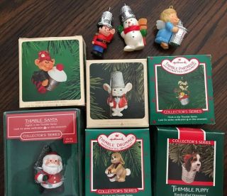 9 Hallmark Thimble Series 1980s Mouse Elf Santa Snowman Partridge Angel 2,  5 - 12