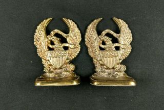 Pair Vintage 7 " Tall " E Pluribus Unum " Usa Bald Eagle Brass Color Bookends