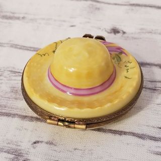 Limoges France Peint Main Trinket Box Hinged Hat Yellow Flowers 5