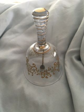 Glass Dinner Bell With Gold Tone Accent Trim