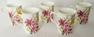 Stechcol Gracie Tiger Lily Bone China Cylinder Floral Mugs Set Of Five
