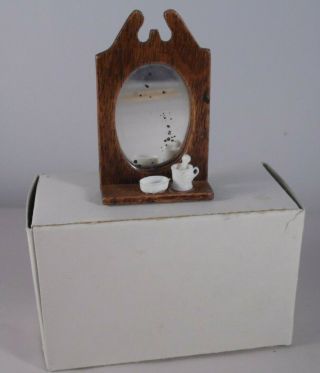 Vintage Concord Dollhouse Miniatures Wood Bathroom Mirror Shavng Cup 206