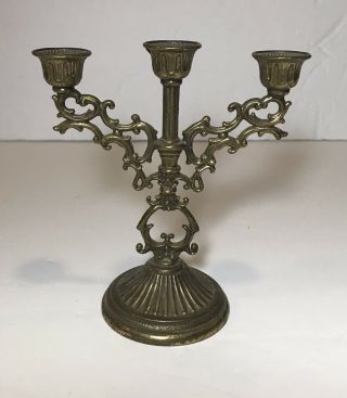 Vintage 5 " Brass Candelabra Made In Italy 3 Arm Light Candle Holder