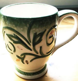 Fitz And Floyd Giardino Coffee Tea Mug Hand Painted Green Floral Large