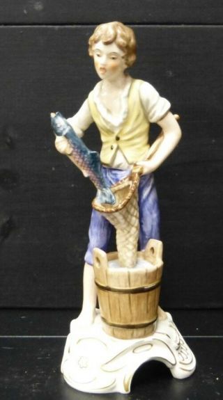 1971 Gerhard Bochmann Goebel - W Germany - Bisque Porcelain Fisherman 9 " Figurine