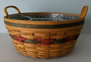 Longaberger 1999 Holiday Pinecone Basket (hunter Green Stripe) & Dual Liners