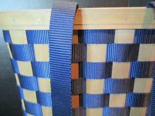Longaberger Tote Basket Plastic Liner Pocket Navy Blue Woven Design 12 1/2 