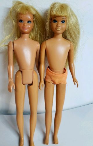 2 1970s Vintage Mod Sun Set Malibu Skipper Barbie Dolls