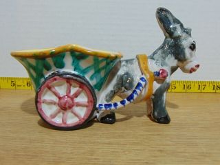 Vintage Donkey And Cart Pottery Planter Unknown Mark 4 3/4 " X 7 1/2 " X 3 1/2 "
