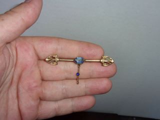 Estate Antique Victorian G.  F.  Bar Pin Blue Glass Brooch Pin C.  T.  Signed