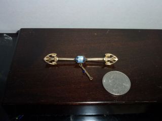 Estate Antique Victorian G.  F.  Bar Pin Blue Glass Brooch Pin C.  T.  Signed 2