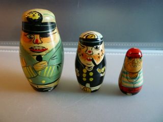 VINTAGE RUSSIAN CAPTAIN NESTING STACKING HAND PAINTED DOLLS 3 PIECE 2
