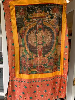 Antique Ladakh Wall Hanging.  Measures 40 " X27 " Buddha Of Compassion - Silk