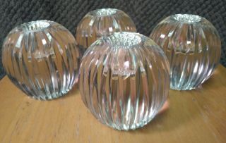 Cartier Crystal Glass Ribbed Votive Candleholder Glassware Set Of 4