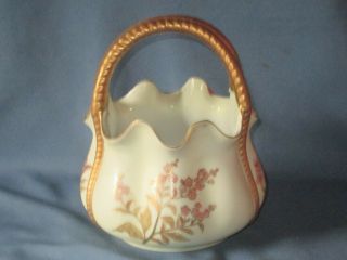 Vintage European Porcelain Hand Painted Floral 2 Handled Basket Vase