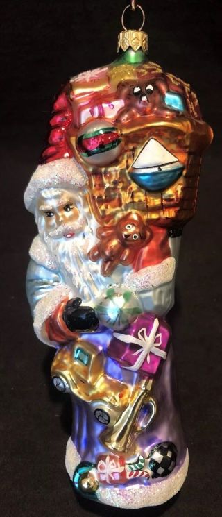 Christopher Radko Santa Holding Sack Bag Toys Tall Christmas Ornament 8 1/4 " H