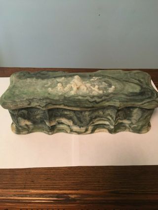 Incolay Green Stone Jewelry Box With Carved Venus And Cherubs