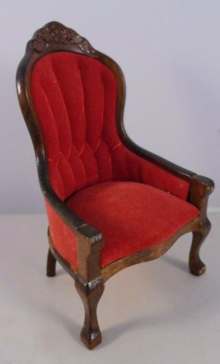 Vintage Dollhouse Furniture Red Velvet Chair 412