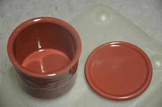 Longaberger Pottery Paprika Maroon Salt Candle Holder Crock 1 Pint W Lid Coaster